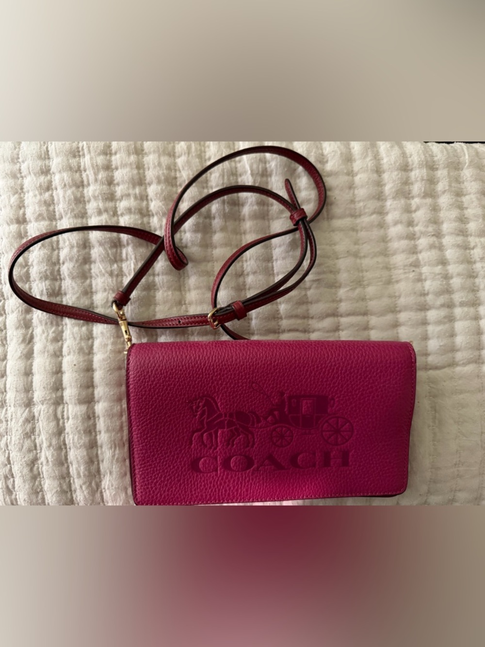 Coach Anna Foldover Clutch Crossbody in pink leather